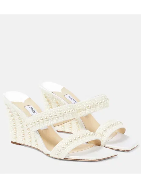 Papuci tip mules Jimmy Choo cu pană alb