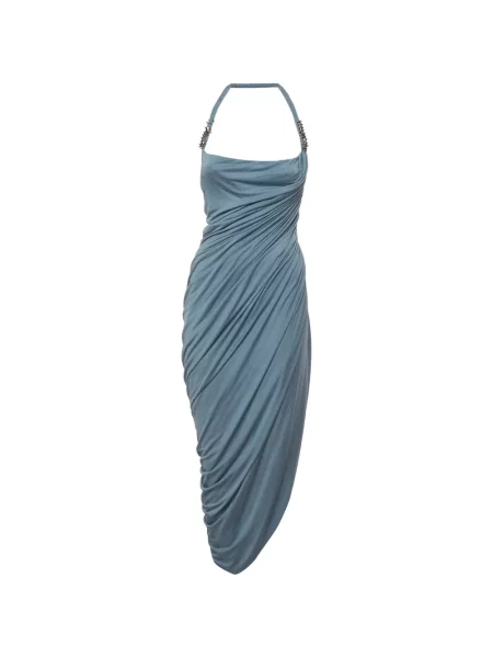 Rochie midi Chats By C.dam cu volane cu gât halter albastru