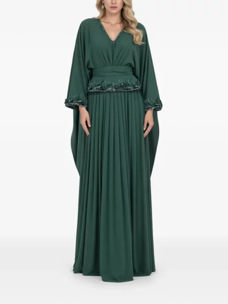 Rochie maxi Saiid Kobeisy cu broderie lungă de costum verde