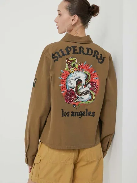 Сорочка Superdry relaxed класичний комір зелений