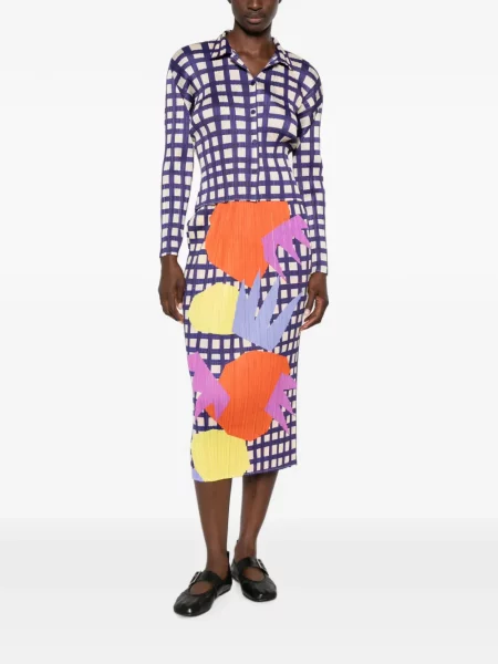 Cămașă Pleats Please Issey Miyake în carouri albastru