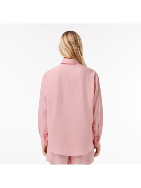 Lacoste Koszula Z Lyocellu O Kroju Oversize niebieska