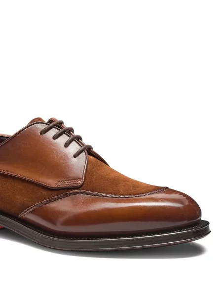 Pantofi derby Santoni din piele de căprioară maro