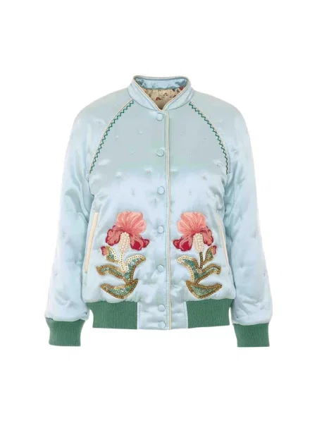 Lniany kurtka bomber Valentino Garavani niebieski