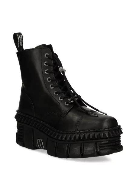 Botine New Rock cu șireturi cu platformă din dantelă negru
