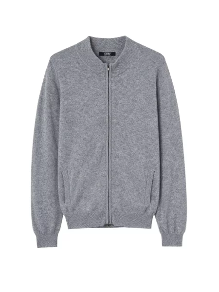 GOBI Cashmere Geacă tricotată Men's Essential Full-Zip Cashmere Cardigan denim gri
