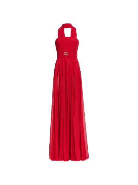 Rochie maxi Elie Saab de mătase cu volane roșu