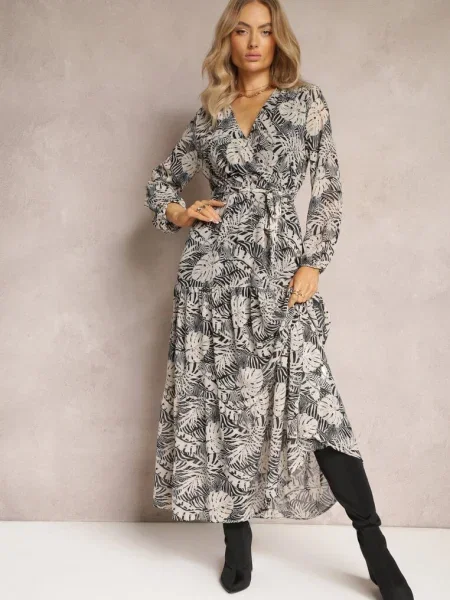 Rochie maxi cu decolteu petrecut și în talie Srinika gri