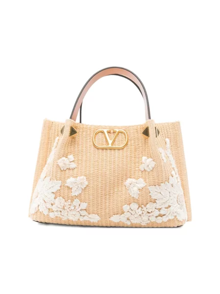 Lniana shopperka Valentino Garavani beżowa