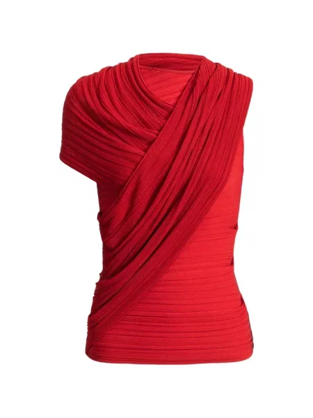 Top Balmain fără mâneci asimetric roșu