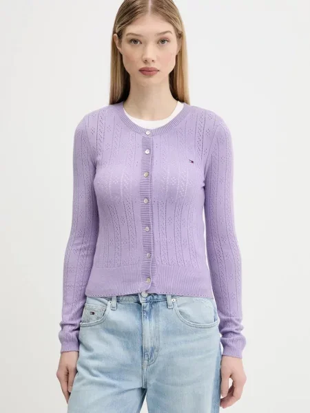 Жилетка Tommy Jeans дамска лилаво от лека материя виолетово