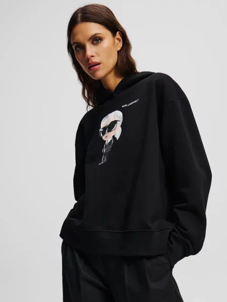 Karl Lagerfeld bluza z kapturem z nadrukiem czarny