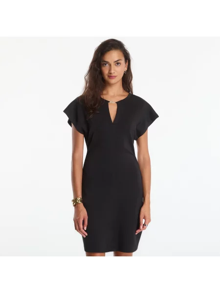 Φόρεμα GUESS Ss V-Neck Morgana Scuba Mini Dress Jet Black S μαύρο
