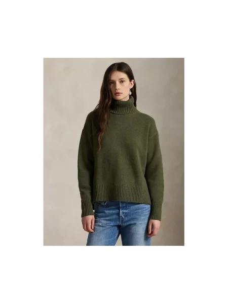 Sweter z dzianiny z golfem Polo Ralph Lauren zielony