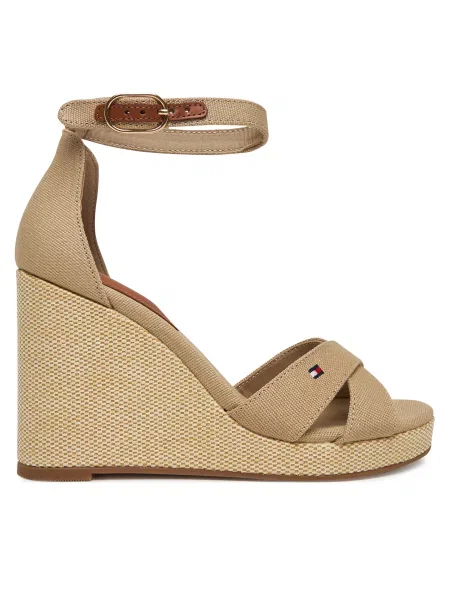 Sandale Tommy Hilfiger Flag High Wedge Espad Crisscross bež