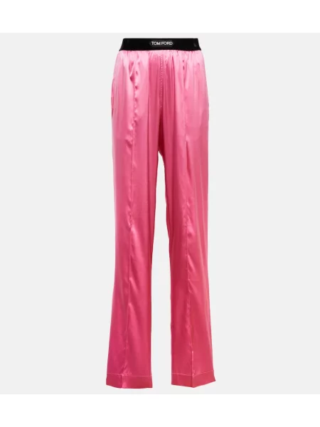 Pantaloni Tom Ford cu talie înaltă din satin roz