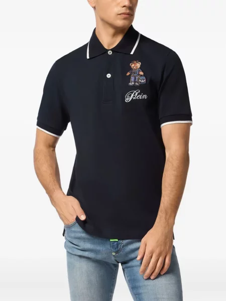 Polo Philipp Plein cu broderie teddy albastru