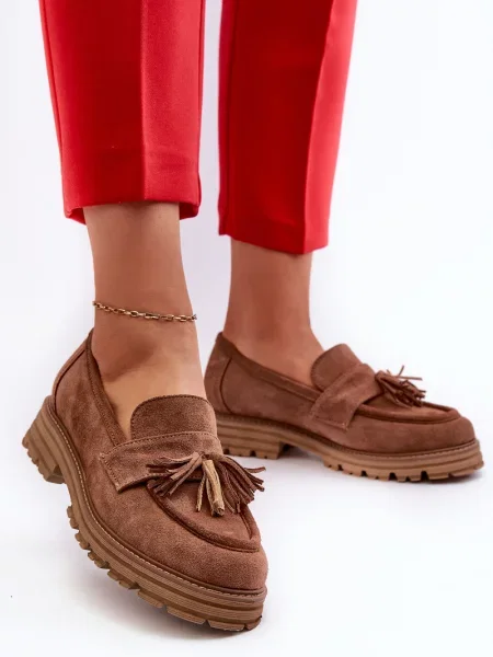 Mokasini Zazoo z obrobami iz semiša rjava