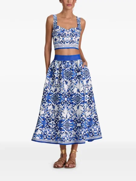 Fustă midi Alice + Olivia cu talie înaltă alb