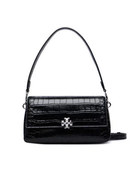 Torbica Tory Burch Charlie Embossed Croc Small Shoulder Bag crna