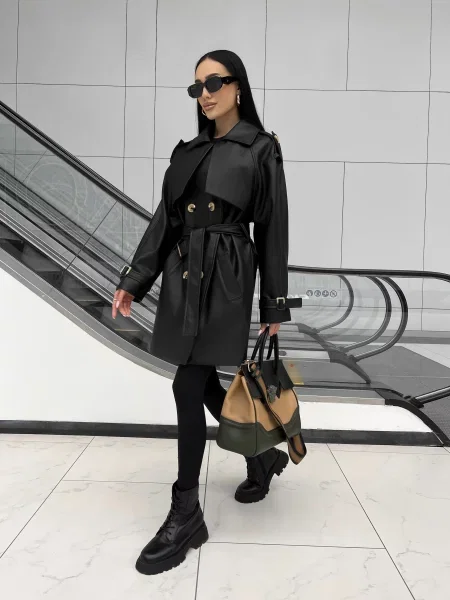 Тренч Jadone Fashion Trench_Nekst_chor штучна шкіра чорний