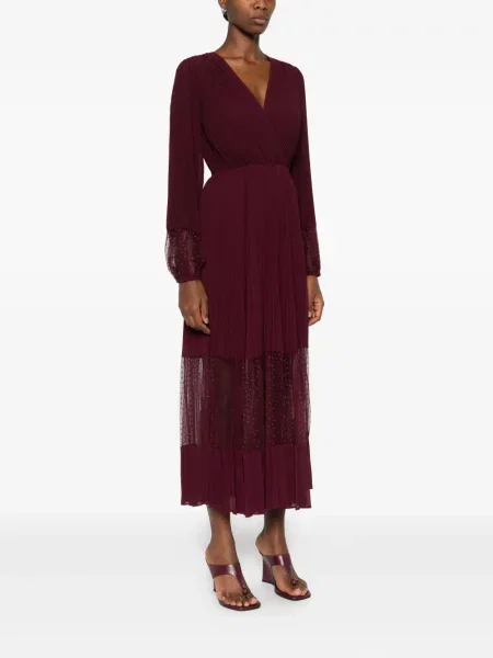 Rochie midi Twinset cu buline plisată până la genunchi roșu