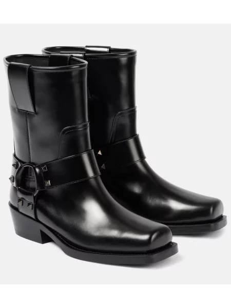 Botine Valentino Garavani din piele biker negru