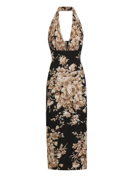 Миди рокля Dolce & Gabbana на цветя с принт до коляното черно