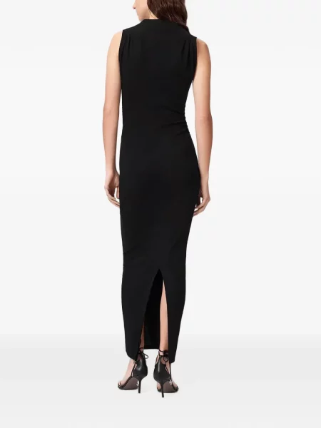 Rochie maxi Allsaints fără mâneci cu volane negru
