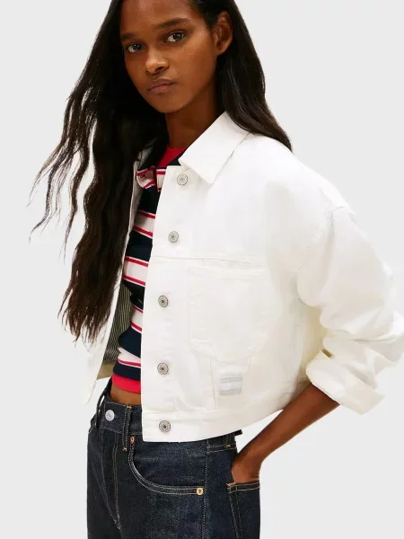 Укорочена джинсова куртка Tommy Jeans біла