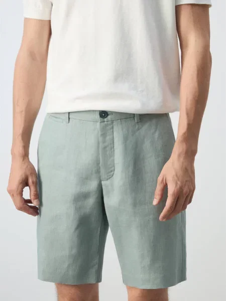 Bermudy slim fit z lnu szmaragdowa zieleń Mężczyzna 38 MANGO MAN