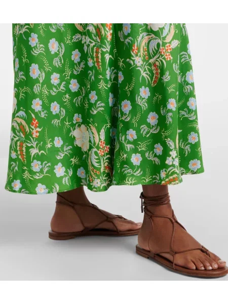 Rochie maxi Dôen din satin cu model floral verde
