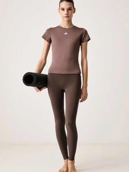 Adidas Performance top na jogu dámsky Three Stripes Studio hnedá
