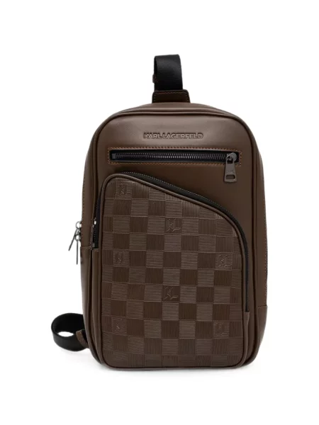 Geantă crossbody Karl Lagerfeld în carouri cu autograf maro