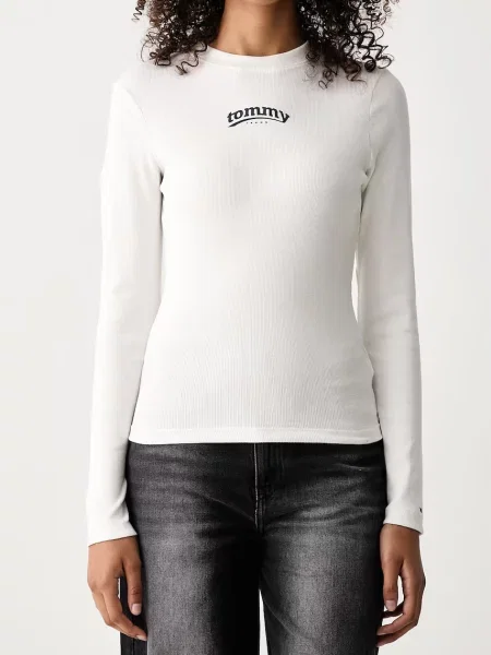 Tommy Jeans блуза с дълги ръкави дамска от с бяло