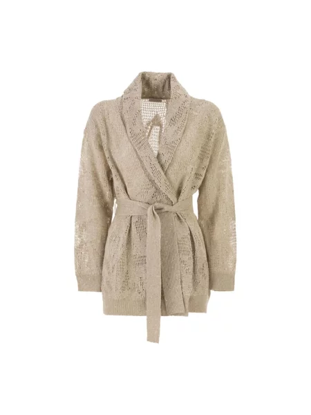 Dzianinowy kardigan Brunello Cucinelli beżowy