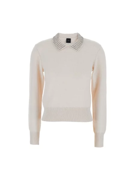 Sweter Pinko wełniany z dżetami biały