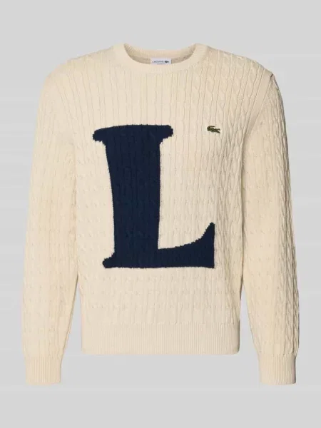 Sweter z dzianiny o kroju regular fit z mieszanki bawełny Lacoste biały