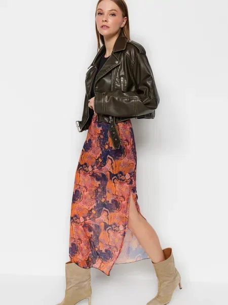 Fusta maxi Trendyol tricotate portocaliu