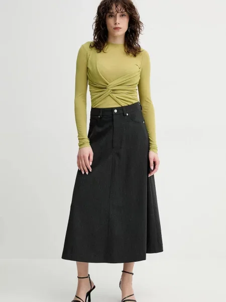 Вовняна спідниця Nanushka CINTIA midi розкльошена сірий
