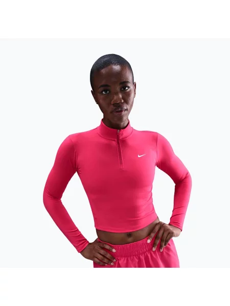 Tricou pentru femei Nike One Fitted Dri-Fit Zip Mid Layer rush pink/white alb