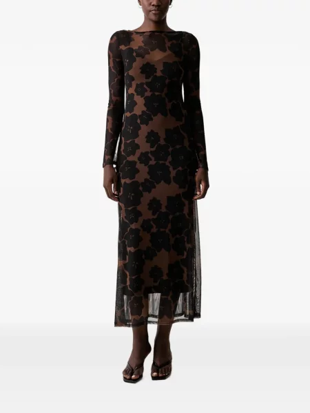 Rochie Never Fully Dressed cu model floral cu imagine plasă maro