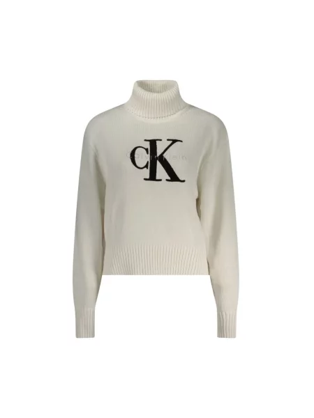 Sweter z dzianiny z golfem model ‘CHENILLE’ Calvin Klein Jeans biały
