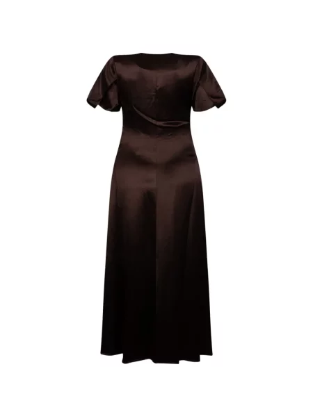 Rochie midi Derhy din satin cu volane maro
