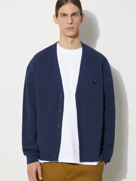Neil Barrett cardigan Bold Fox Head Patch Comfort Ribbed Cardigan barbati marin albastru