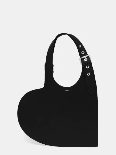 Curea Coperni din piele cu motiv cu inimi negru