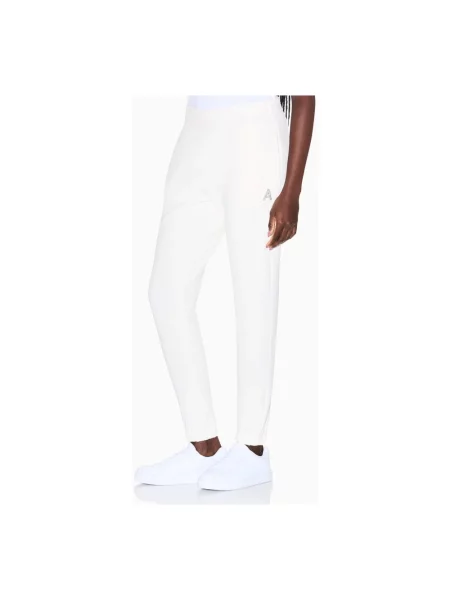 Armani Exchange Spodnie Kobieta XS Pantaloni con logo Strass Vita elasticizzata biały