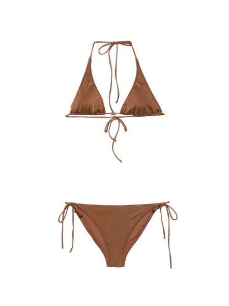 Bikini Mc2 Saint Barth cu gât halter cu autograf maro