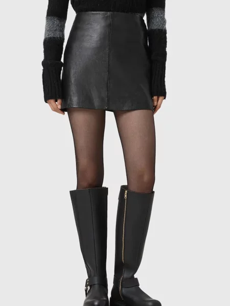 Kožená sukňa AllSaints RENAI čierna