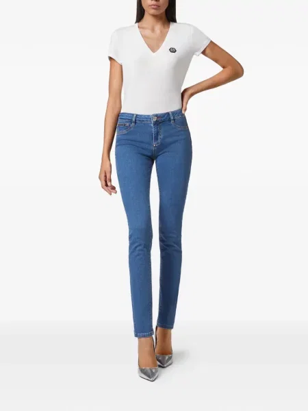 Слаб дънки skinny fit Philipp Plein с автограф синьо